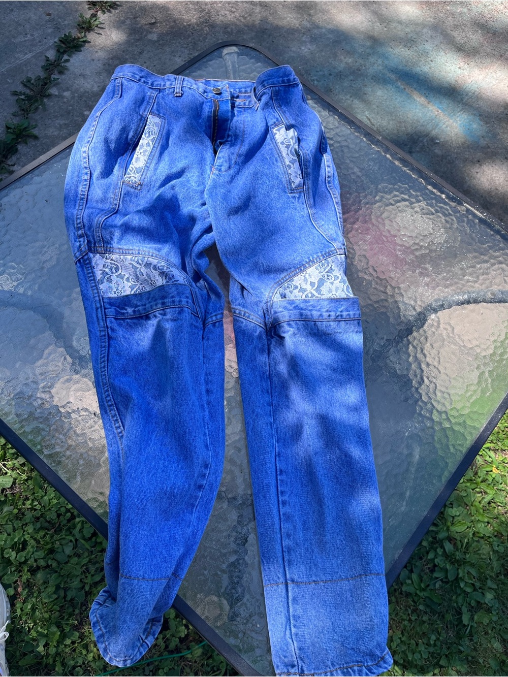 VTG 80s Traffic Lace Panel High Waisted Jeans Tapered Barrel Leg